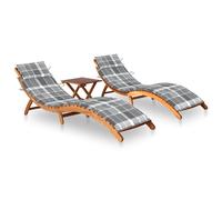 vidaXL Tumbonas 2 unidades con mesa y cojines madera maciza de acacia