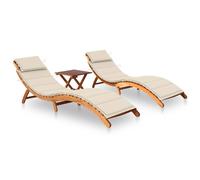 vidaXL Tumbonas 2 unidades con mesa y cojines madera maciza de acacia