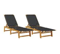 vidaXL Tumbonas 2 Unidades Madera Maciza de Acacia y Tela Negro