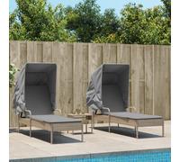 vidaXL Tumbonas con capota y mesa 2 uds ratán sintético beige