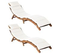 vidaXL Tumbonas con Cojines 2 uds Madera Maciza Acacia Blanco Crema