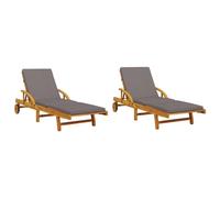 vidaXL Tumbonas de jardín con cojines Madera maciza de acacia 200x68x83 cm 2 uds