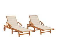 vidaXL Tumbonas de madera maciza de acacia con cojines para exterior - 2 unidades