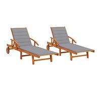 vidaXL Tumbonas con cojines 2 unidades madera maciza de acacia
