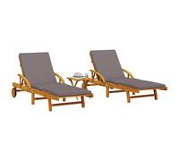 vidaXL Tumbonas con mesa 2 unidades madera maciza de acacia