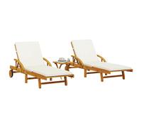 vidaXL Tumbonas con mesa 2 unidades madera maciza de acacia