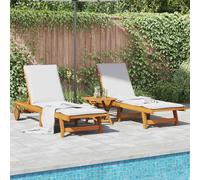 vidaXL Tumbonas con mesa 2 unidades madera maciza de acacia