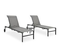 vidaXL Tumbonas con mesa 2 unidades Textilene y acero