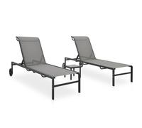 vidaXL Tumbonas con mesa 2 unidades Textilene y acero