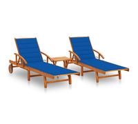 vidaXL Tumbonas con mesa y cojines 2 uds madera maciza de acacia