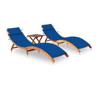 vidaXL Tumbonas con mesa y cojines 2 uds madera maciza de acacia