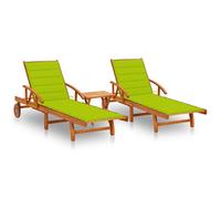 vidaXL Tumbonas con mesa y cojines 2 uds madera maciza de acacia