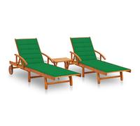 vidaXL Tumbonas con mesa y cojines 2 uds madera maciza de acacia