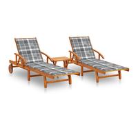 vidaXL Tumbonas con mesa y cojines 2 uds madera maciza de acacia