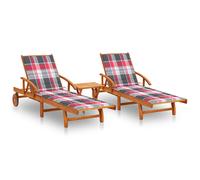 vidaXL Tumbonas con mesa y cojines 2 uds madera maciza de acacia