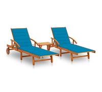 vidaXL Tumbonas con mesa y cojines 2 uds madera maciza de acacia