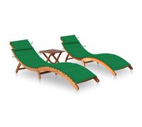 vidaXL Tumbonas con mesa y cojines 2 uds madera maciza de acacia