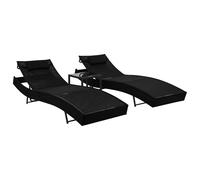 vidaXL Tumbonas con mesita 2 unidades ratán sintético textilene negro