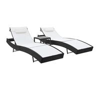 vidaXL Tumbonas con mesita 2 unidades ratán sintético textilene negro