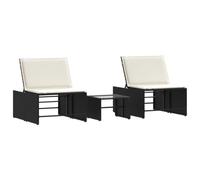vidaXL Tumbonas modulares 2 piezas con mesa de ratán sintético negro