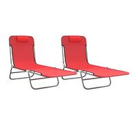 vidaXL Tumbonas Plegables 2 uds Acero y textilene Rojo, Silla de jardín, Silla de Patio, Silla de Playa, Silla de Exterior, Asientos de Exterior