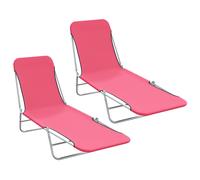 vidaXL Tumbonas plegables 2 unidades acero y tela rosa
