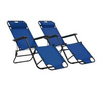 vidaXL Tumbonas plegables con reposapiés 2 unidades acero azul