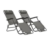 vidaXL Tumbonas plegables con reposapiés 2 unidades acero gris
