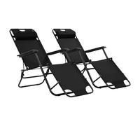vidaXL Tumbonas plegables con reposapiés 2 unidades acero negro