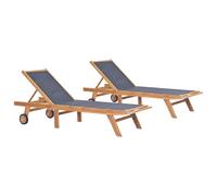 vidaXL Tumbonas plegables con ruedas 2 uds teca maciza y textilene