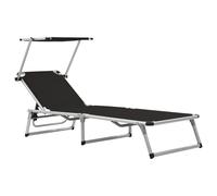 vidaXL Tumbonas plegables con toldo 2 uds aluminio y textilene negro