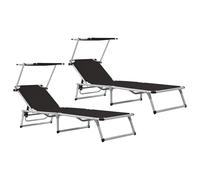 Vidaxl Tumbonas Plegables con Toldo 2 Uds Aluminio y Textilene