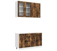 vidaXL Unidad de cocina PORTO 4 uds. Madera de ingeniería Multicolor Roble ahumado