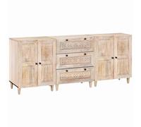 vidaXL Vitrina 3 uds. 180 x 33,5 x 75 cm madera maciza de mango Blanco