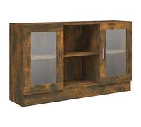 vidaXL Aparador Vitrina de madera contrachapada, roble ahumado, con cajón y estante