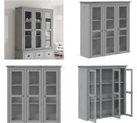 vidaXL Vitrina con puertas de cristal BODO, color gris, madera maciza de pino - Vitrina - Vitrinas - Mueble con puertas de cristal - Cómoda galesa