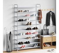 vidaXL Zapatero con 10 estantes de metal y textil no tejido plateado