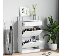 vidaXL Zapatero con cajón y estante superior de vidrio blanco