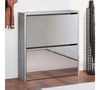 vidaXL Mueble Zapatero 2 Capas con Espejo Roble 63x17x67 cm Organizador Color Roble, Blanco, Blanco brillante