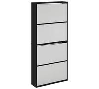 vidaXL Mueble Zapatero 4 Cajones con Espejo Organizador 63x17x134 cm Color Blanco, Roble, Blanco brillante