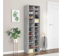 vidaXL Mueble zapatero Contrachapada brillante 54x34x183 cm Blanco brillante, Gris hormigón
