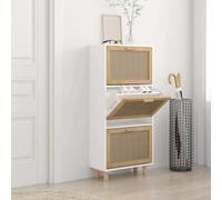 vidaXL Zapatero madera contrachapada blanco ratán natural 52x25x115 cm
