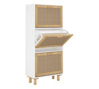 vidaXL Zapatero estantería madera contrachapada y ratán natural Blanco/Marrón/Negro