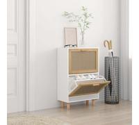 vidaXL Zapatero madera contrachapada blanco ratán natural 52x25x80 cm