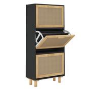 Vidaxl zapatero madera contrachapada negro ratán natural 52x25x115 cm