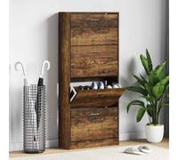 vidaXL Mueble zapatero madera contrachapada blanco brillo 63x24x147 cm en color Blanco brillante/Gris sonoma/Marrón roble y más | almacenamiento funcional diseño moderno para baño dormitorio sala