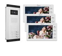 Videoportero con cable para apartamentos,2/3/4/5/6/8/10/12 unidades,Kit de videoportero de 7 pulgadas,Desbloqueo con una sola llave (1 Timbre + 3 Monitor)