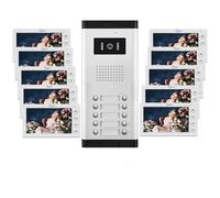 Videoportero con cable para apartamentos,2/3/4/5/6/8/10/12 unidades,Kit de videoportero de 7 pulgadas,Desbloqueo con una sola llave (1 Timbre + 10 Monitor)