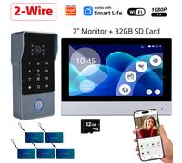 Videoportero Inteligente WiFi de 2 Cables con Video 1080P, Compatible con Tuya, Monitor Táctil de 7'', Cámara de Video para Puerta Card Doorbell