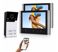 Videoportero para 2 familias, con 4 cables y conexión Wi-Fi. Pantalla a color de 7 pulgadas, cámara HD 1080P, visión nocturna y protección contra el agua IP65